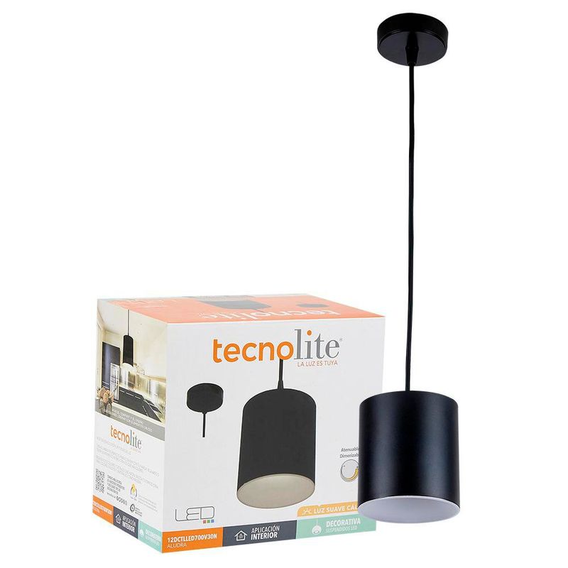 Lámpara Colgante 1 Luz Cilindro Aludra Negro