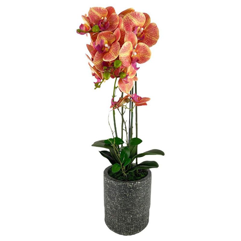 Orquídea Artificial Naranja en Maceta Gris