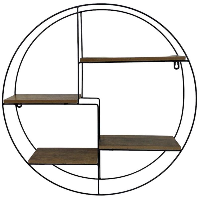Repisa Circular de Pared Metal y Madera 50X10X50 Cm