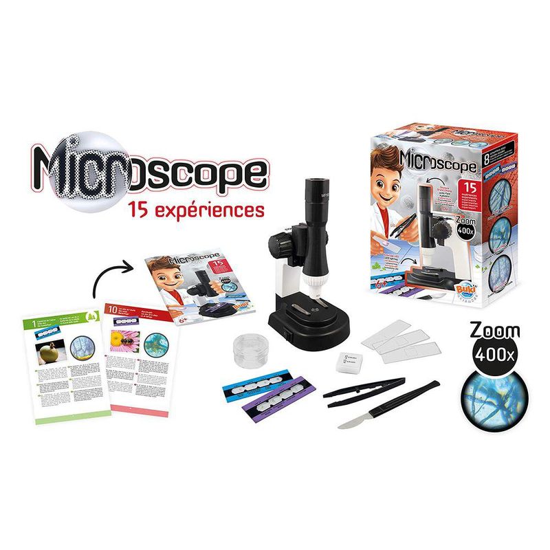 Buki France MR400 Microscopio Para Niños | 15 Experimentos | Aumento X400 | Incluye Manual Ilustrado | A Partir De 6 Años