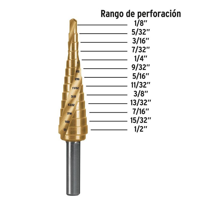 Broca Escalonada de Titanio 13 Escalones 1/8-1/2 Plg - Truper Expert
