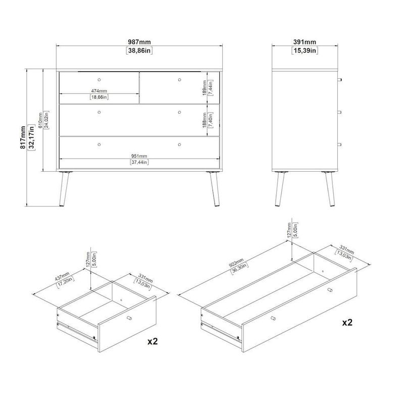 Gavetero Zoe Blanco de 4 Gavetas 39x98x81 Cm - Tvilum