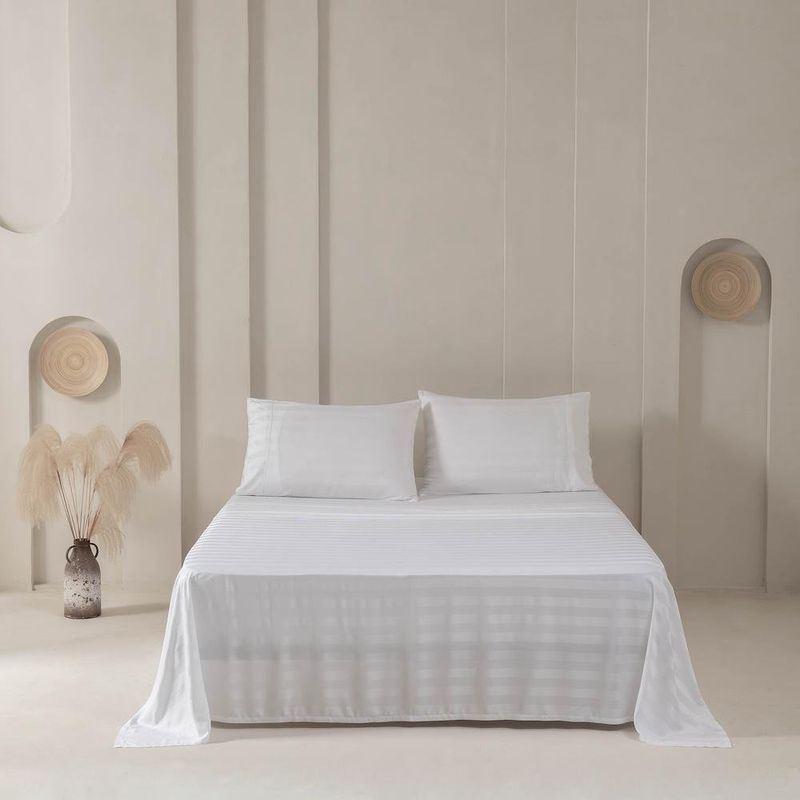 Set de Sábanas Stripe Bamboo Blanco - Varios Tamaños