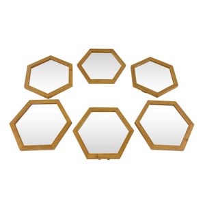 Set de 6 Espejos Decorativos Hexagonales de Madera