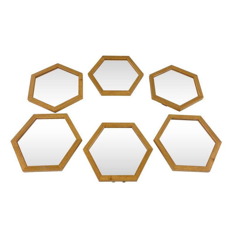 Set de 6 Espejos Decorativos Hexagonales de Madera