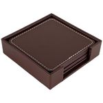 Set de 6 Portavasos Cuadrados de Piel Sintética con Base Café