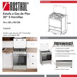 Estufa de Piso de 5 Hornillas a Gas de 30 Plg