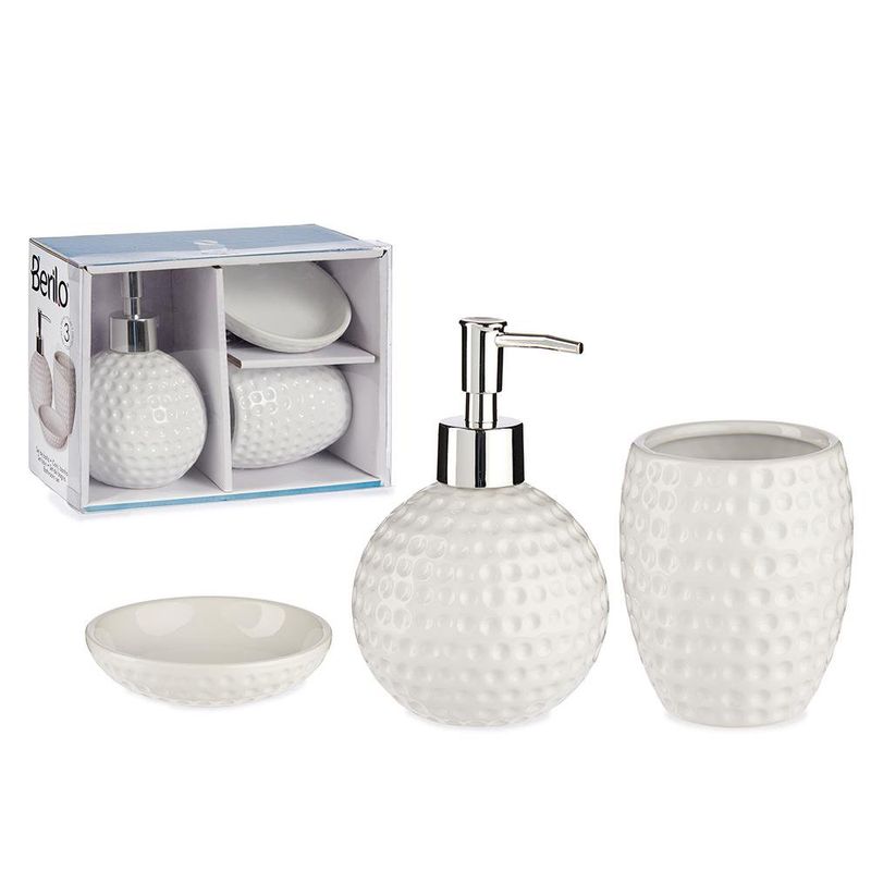 Set de Accesorios para Baño Ovalado Blanco de Cerámica y Metal