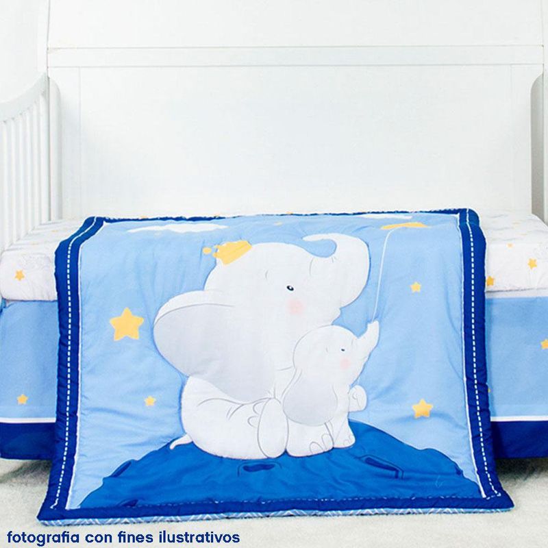 Set De Edredón Para Cuna Elefante Azul 2 Pzas