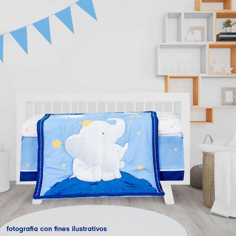 Set De Edredón Para Cuna Elefante Azul 2 Pzas