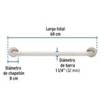 Barra Recta de Seguridad Acero Inoxidable 60 Cm