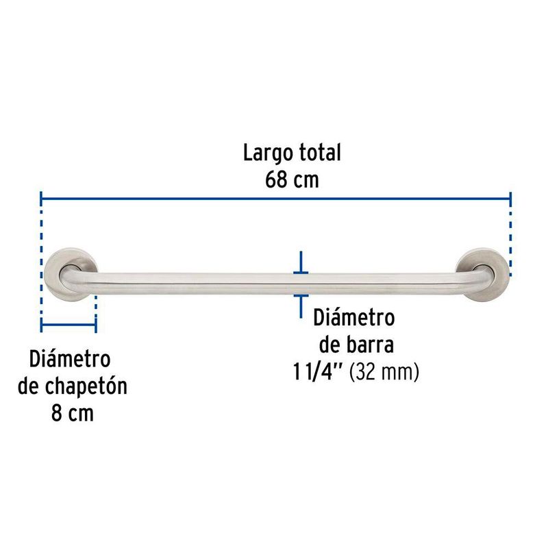 Barra Recta de Seguridad Acero Inoxidable 60 Cm