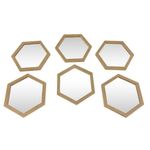 Set de 6 Espejos Decorativos Hexagonales de Madera Natural
