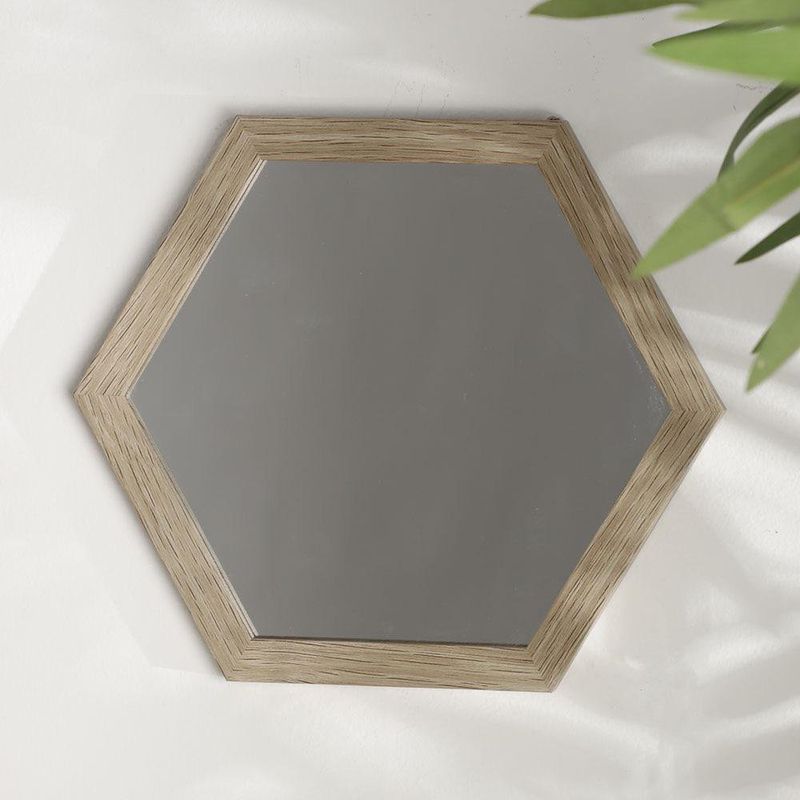 Set de 6 Espejos Decorativos Hexagonales de Madera Natural