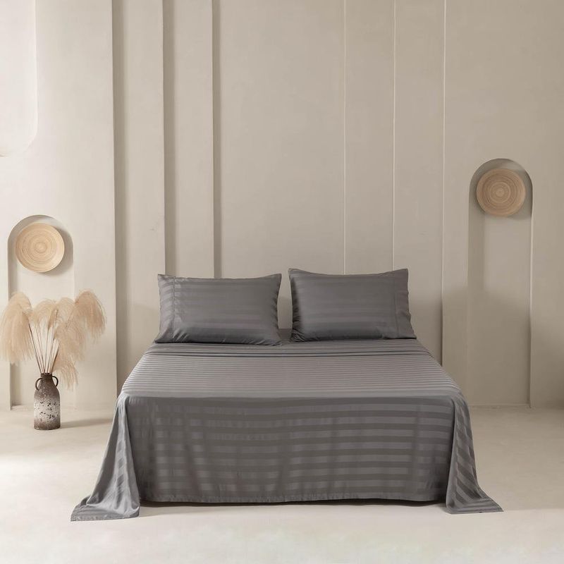 Set de Sábanas Gris Stripe Bamboo - Varios Tamaños