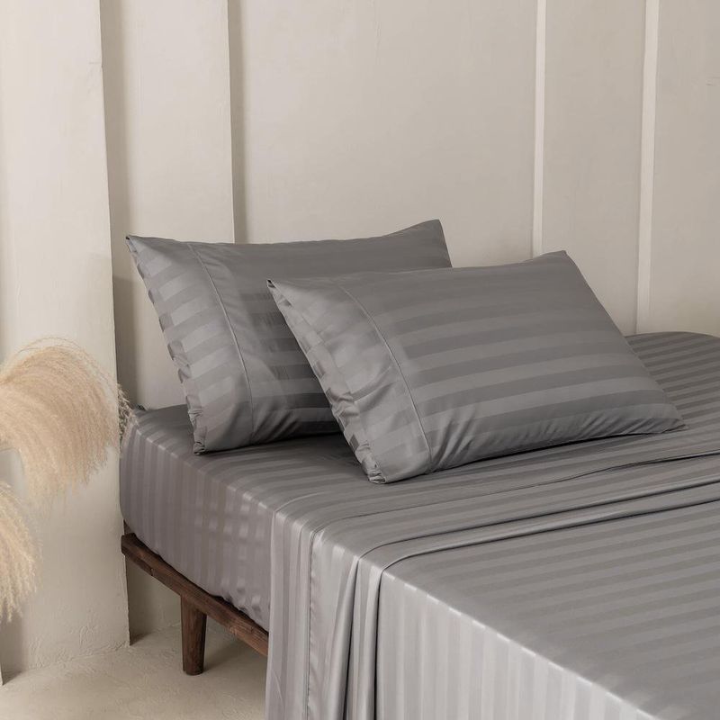 Set de Sábanas Gris Stripe Bamboo - Varios Tamaños