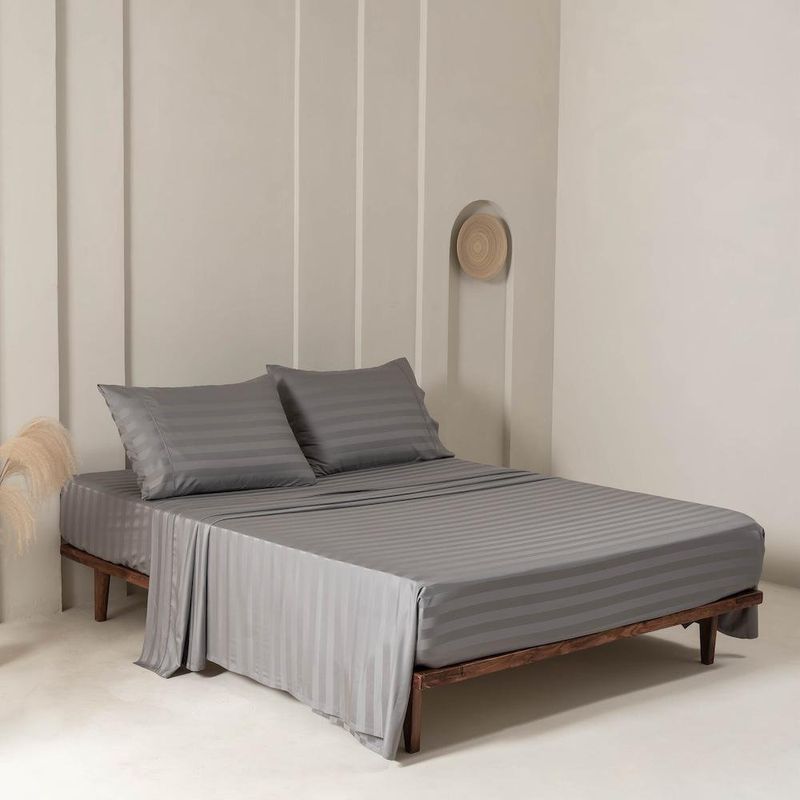 Set de Sábanas Gris Stripe Bamboo - Varios Tamaños
