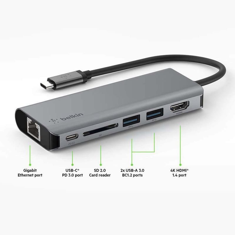 Adaptador Multipuerto USB-C 6 En 1 Gris
