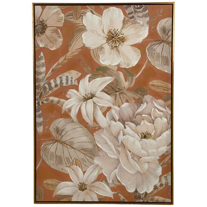 Cuadro Decorativo de Flores Beige y Naranja
