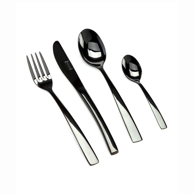 Set De 16 Cubiertos Acero Inoxidable Color Negro