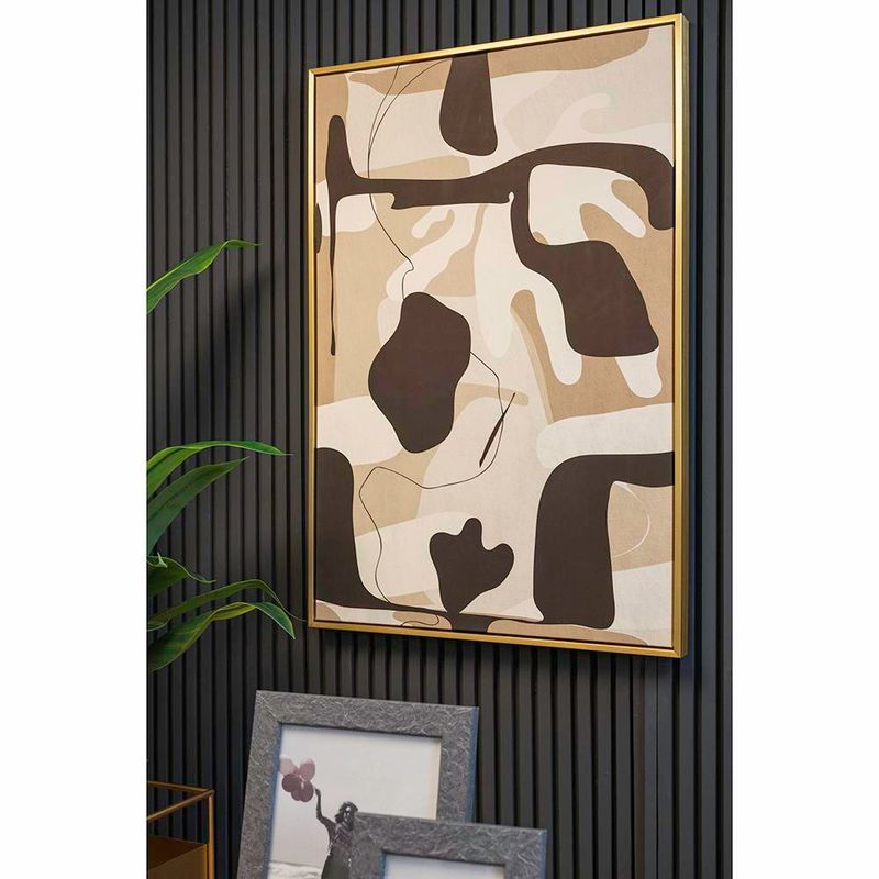 Cuadro con Marco Figuras Abstractas Negro y Beige 62.60 X 92.60 Cm
