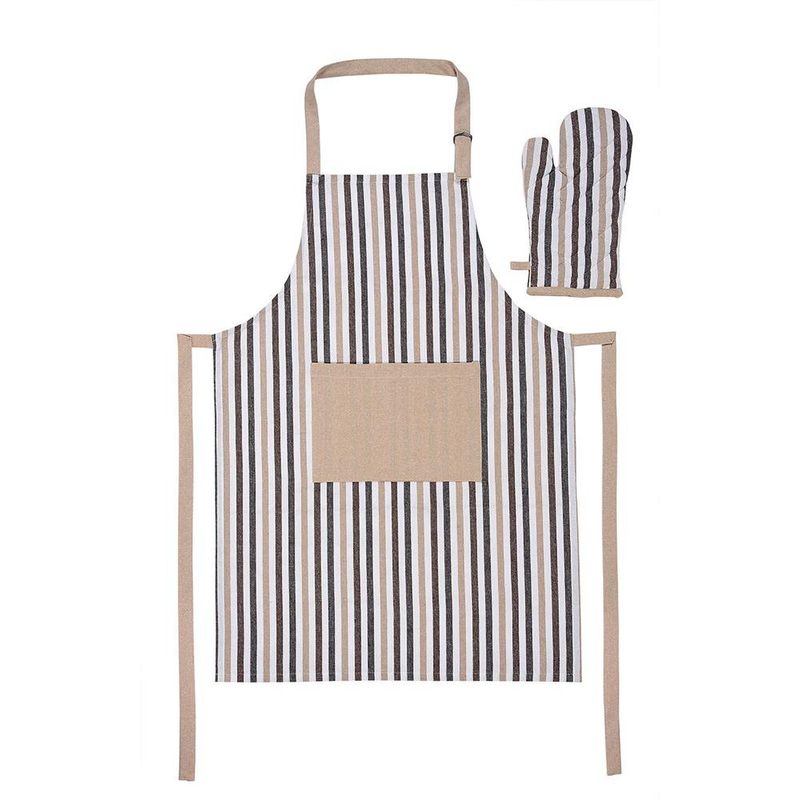 Set Delantal y Guante Rayas Beige y Negro