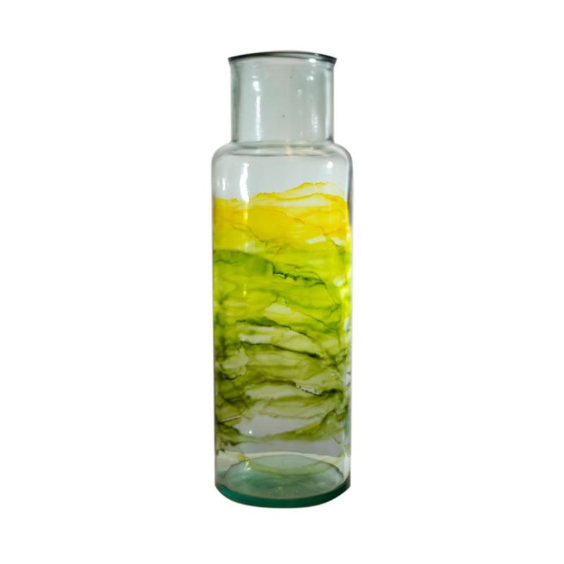 Jarrón de Vidrio Transparente  y Verde Noa 45 Cm