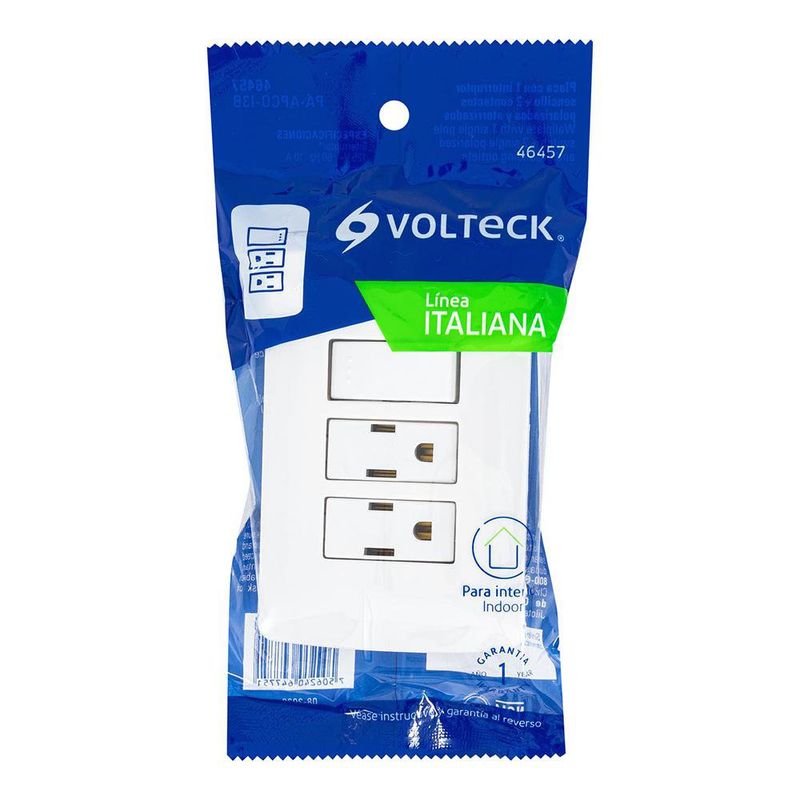 Tomacorriente Doble + Interruptor Sencillo Italiana Blanca - Volteck
