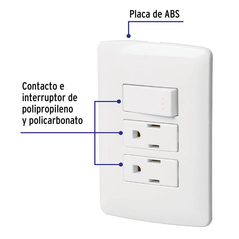 Tomacorriente Doble + Interruptor Sencillo Italiana Blanca - Volteck