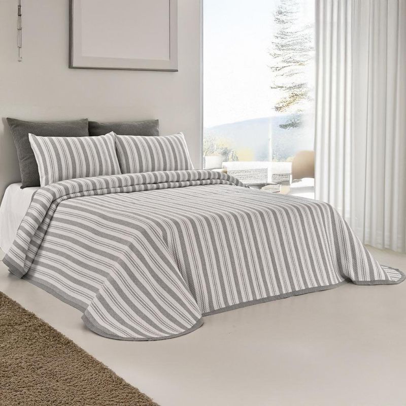 Set de Colcha Rayas Gris y Beige - Varios Tamaños