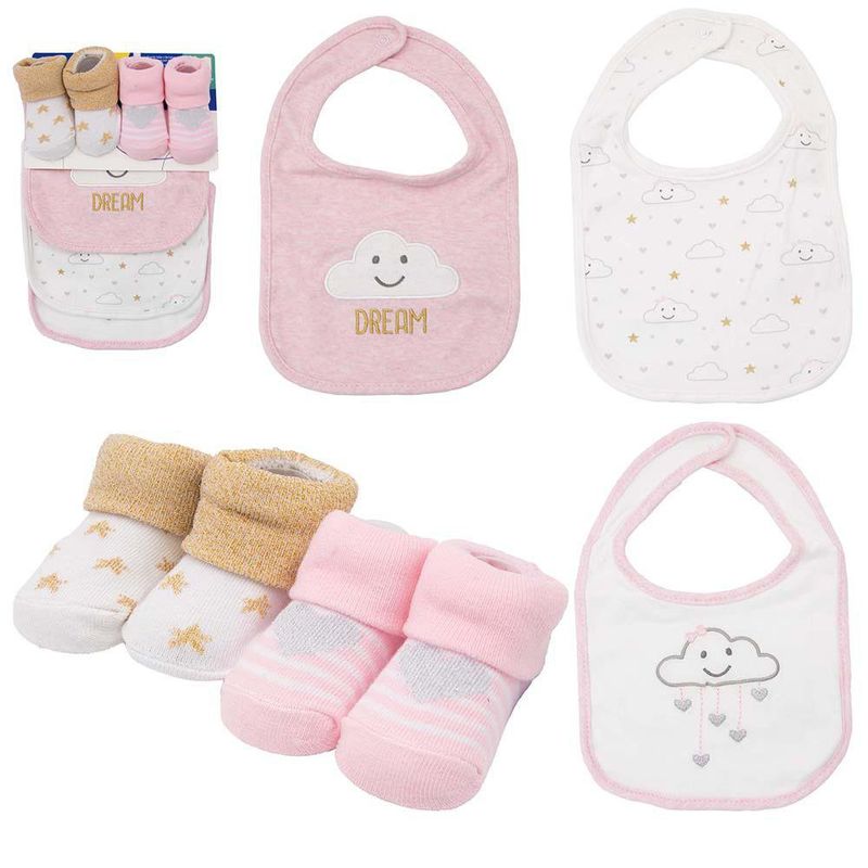 Set de Babero y Calcetas para Niña 5 Pzas