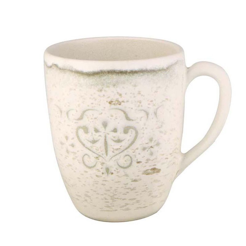 Taza de Cerámica Vintage con Relieve Floral Beige