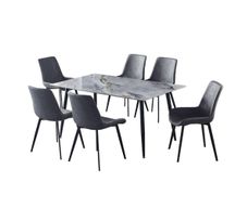 Juego de Comedor para 6 Efecto Mármol y Sillas Tapizadas
