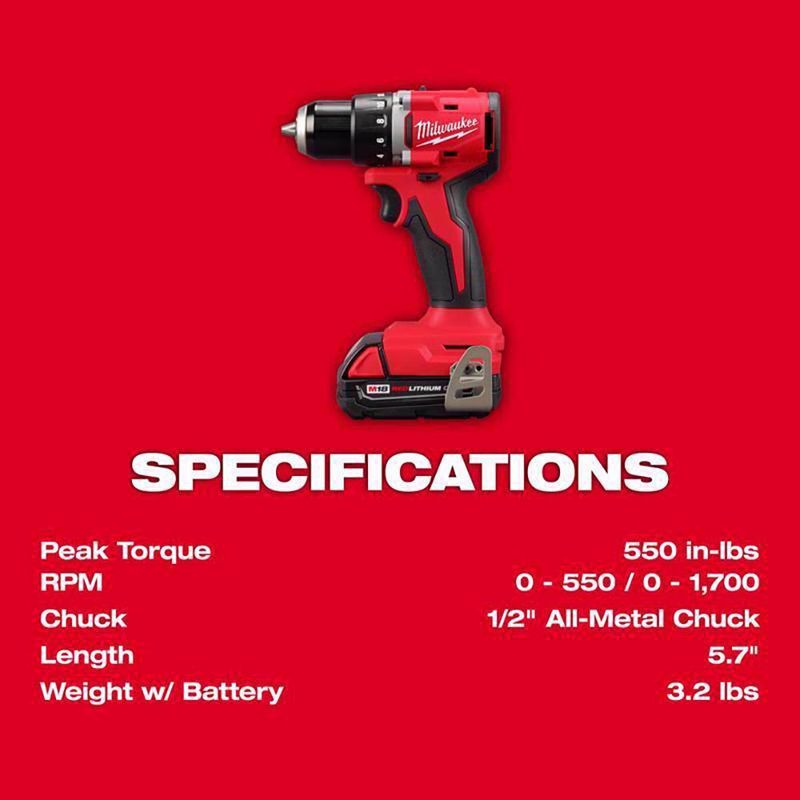 Taladro Destornillador Inalámbrico Compacto M18 de 1/2 Plg