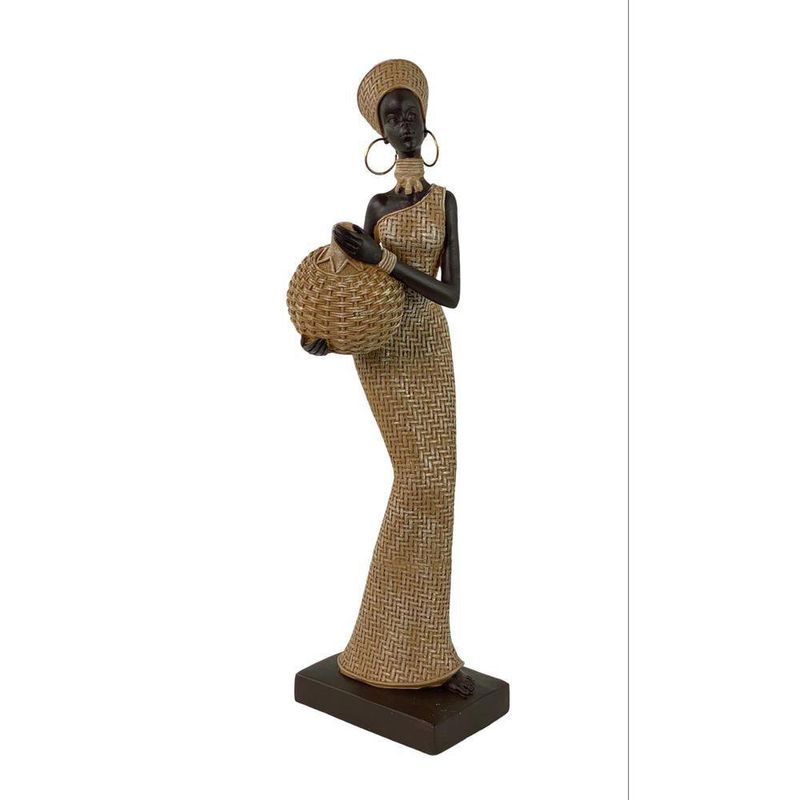 Figura Decorativa de Mujer Africana con Vasija Texturizada 10x9.5x32.5 Cm