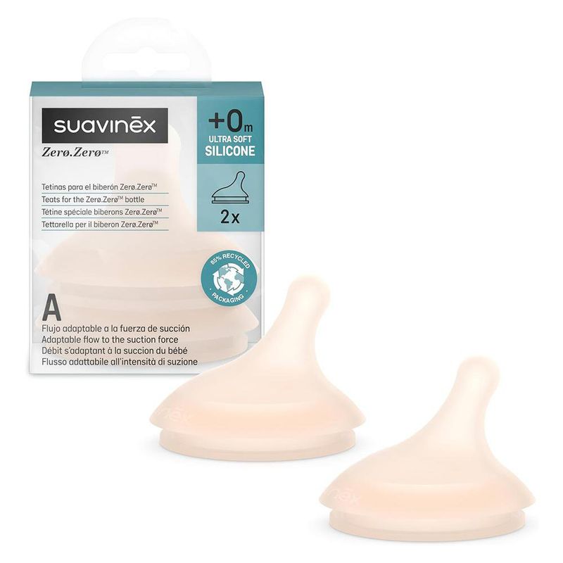 Set de 2 Tetinas Zero Adaptable a La Fuerza de Succión 0+ Meses - Suavinex