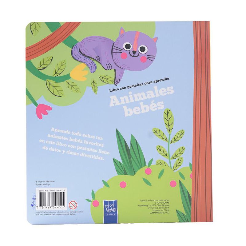 Libro c/pestañas para aprender de animales bebés
