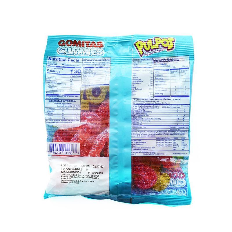 Gomitas Pulpos Sabor Frutas Rojas y Maracuyá 100 Grs