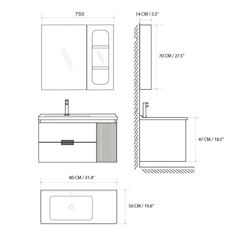 Set de Mueble para Baño Blanco y Espejo 80X50X47 Cm - Zmobili