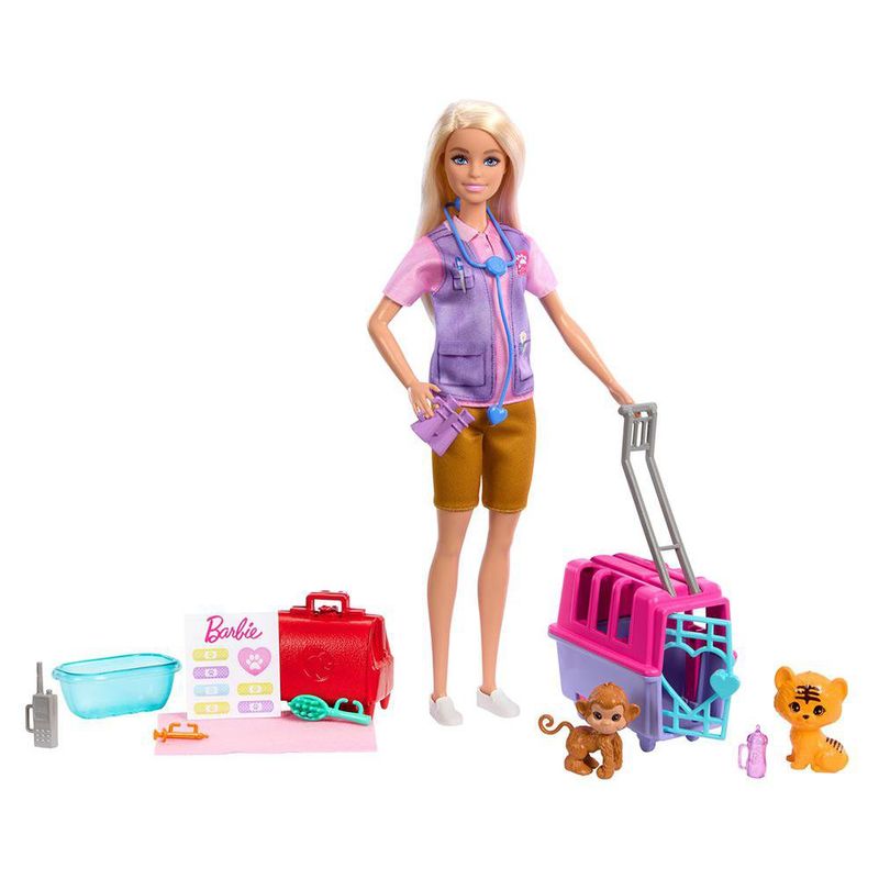 Set de Rescate de Animales Barbie con Muñeca Rubia