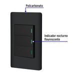 Placa Armada 2 Interruptores Sencillos + Interruptor 3 Vías Lisboa Negro - Volteck