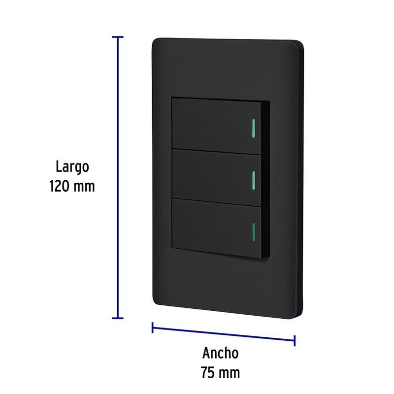 Placa Armada 2 Interruptores Sencillos + Interruptor 3 Vías Lisboa Negro - Volteck