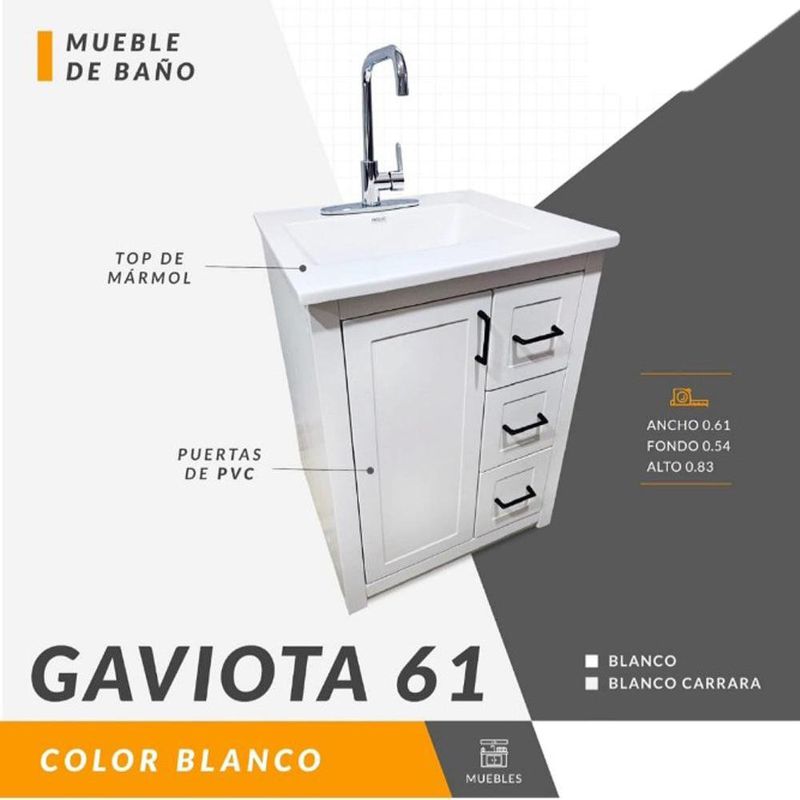 Vanity con Lavamanos Gaviota Blanco 61 X 54 Cm