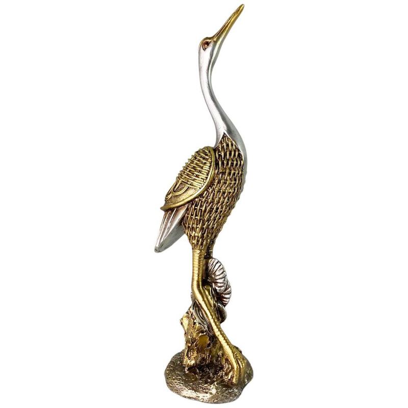 Figura Decorativa de Grulla Plateada y Dorada