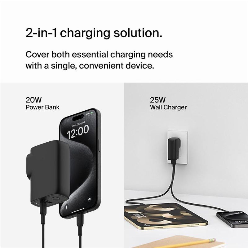 Cargador de Pared con Puertos USB-C y USB-A Negro 25W
