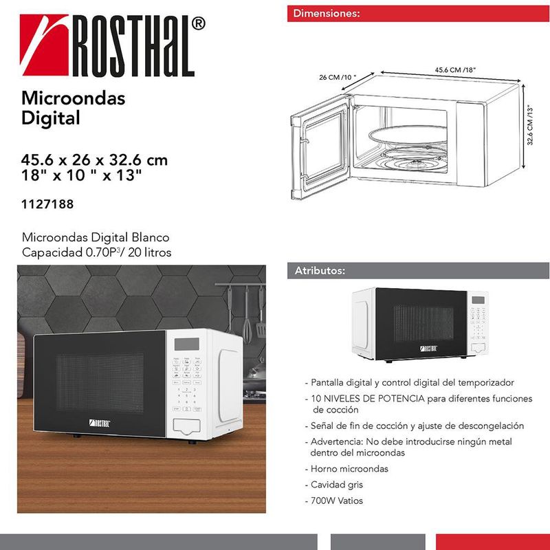 Microondas 0.7 Pies Blanco - Rosthal