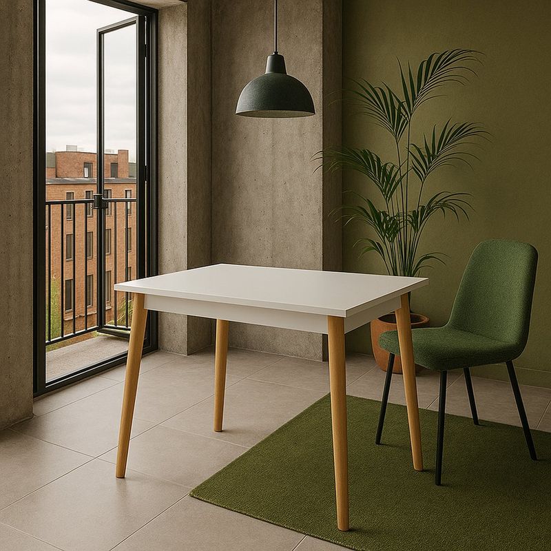 Mesa Comedor Blanco con Patas de Madera