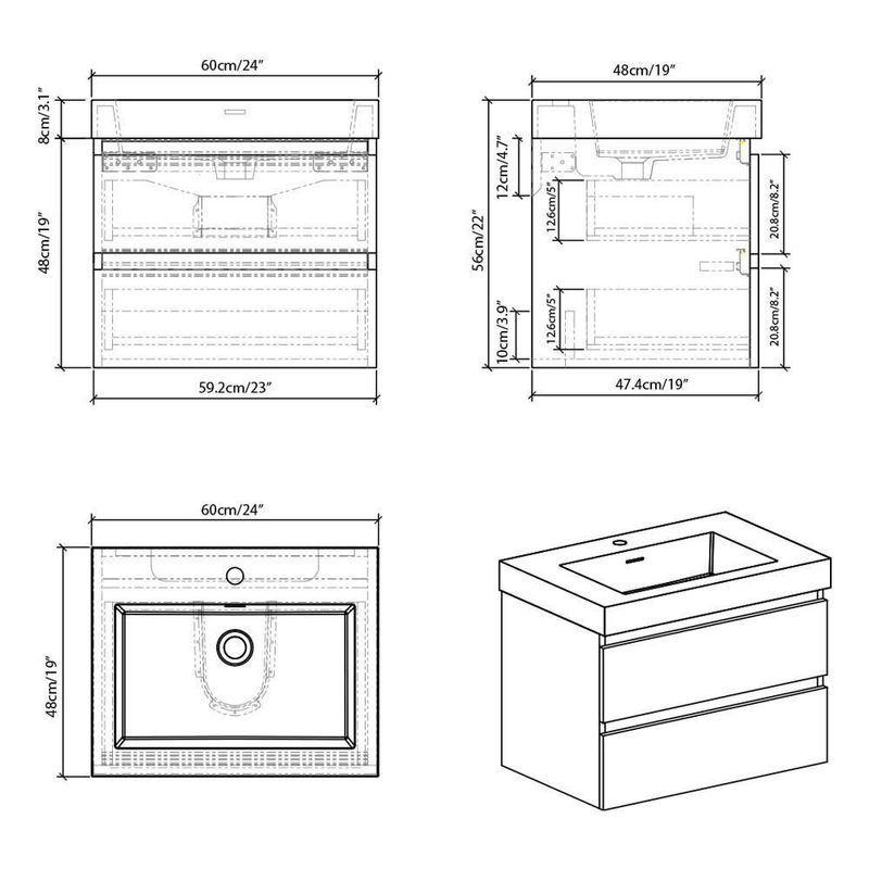 Mueble con Lavamanos Empotrable Selene Blanco 74.20X47.40X50 Cm