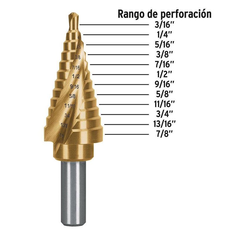 Broca Escalonada de Titaneo 12 Niveles 3/16 - 7/8 Plg - Truper Expert