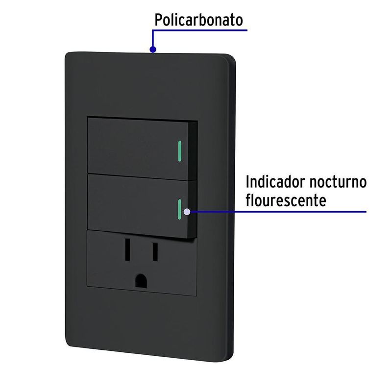 Tomacorriente + 2 Interruptores 1 Modulo Lisboa  Negro - Volteck